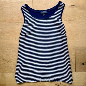 The Limited Mixed Media Striped Scoop Neck Tank Top Navy Blue Tan Neutral XS